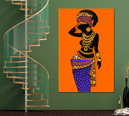 African Style Beautiful Black Woman Vibrant Abstract People Portrait Wall Hangings Artesty   