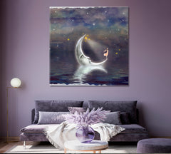 STARRY NIGHT Girl On The Moon Surreal Fantasy Large Art Print Décor Artesty   