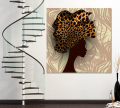 African Woman Portrait Soft Beige Tones Jungle Afro Safari Tropical Pattern African Style Canvas Print Artesty   