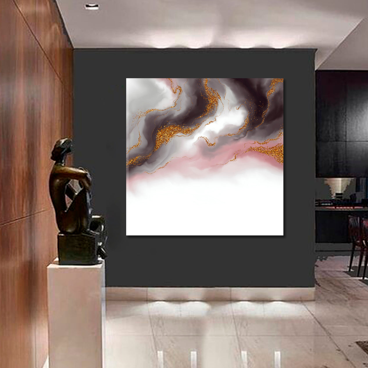 WAVE Marble Beautiful Trendy Art  - Square Panel Fluid Art, Oriental Marbling Canvas Print Artesty   