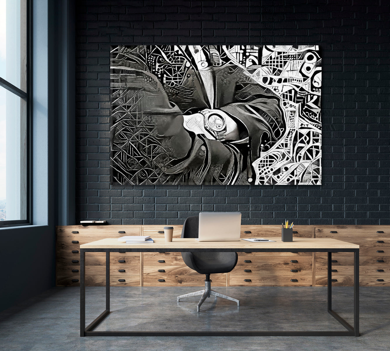 MAN WITH WATCH Abstract Geometric Modern Cubism Futurism Office Wall Art Canvas Print Artesty   