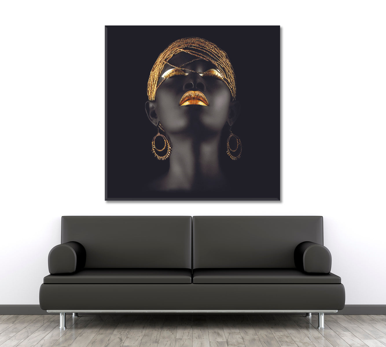 BEAUTIFUL Black and Gold African Woman Fantastic Make Up Face | Square Fashion Canvas Print Artesty   