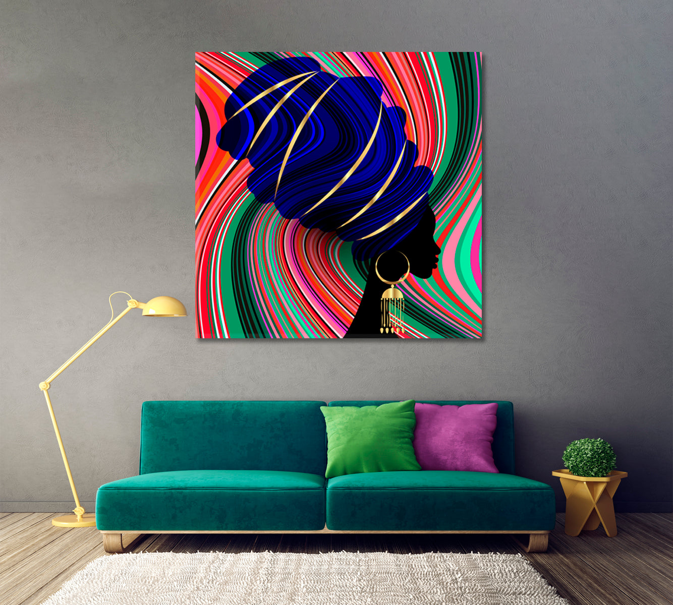 Trendy Twisted Lines Bright Indigo Fuchsia Mint Color Mix African Woman African Style Canvas Print Artesty   