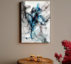 Tender Grey Blue Abstract Marble Veins Alcohol Ink Flow Fluid Art, Oriental Marbling Canvas Print Artesty   