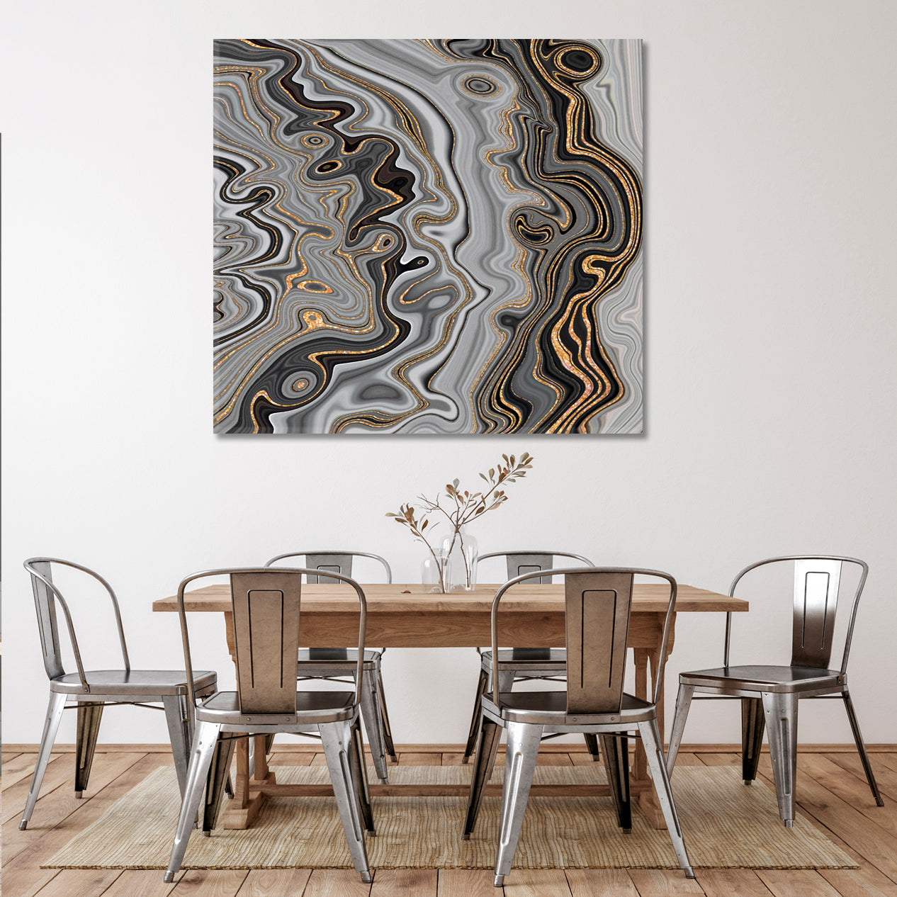 GREY Marble Contemporary Art Trendy Canvas Print - Square Abstract Art Print Artesty   