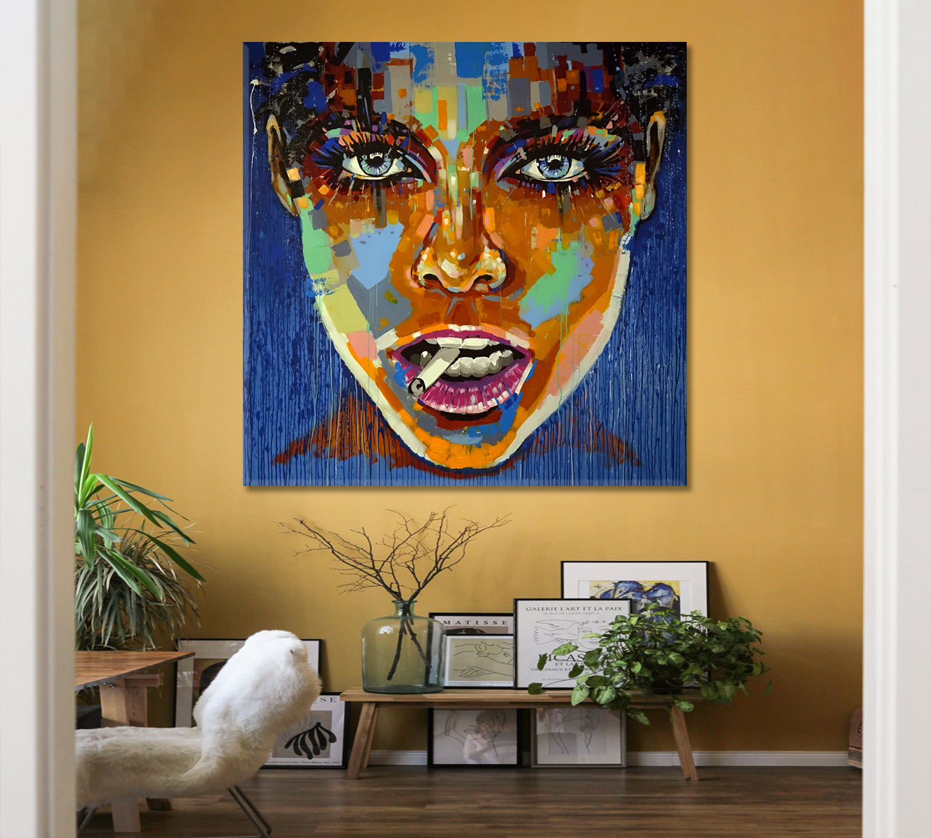 GIRL Figurative Expressionism Colorful Woman Face Grunge Drip Art | Square Fine Art Artesty   