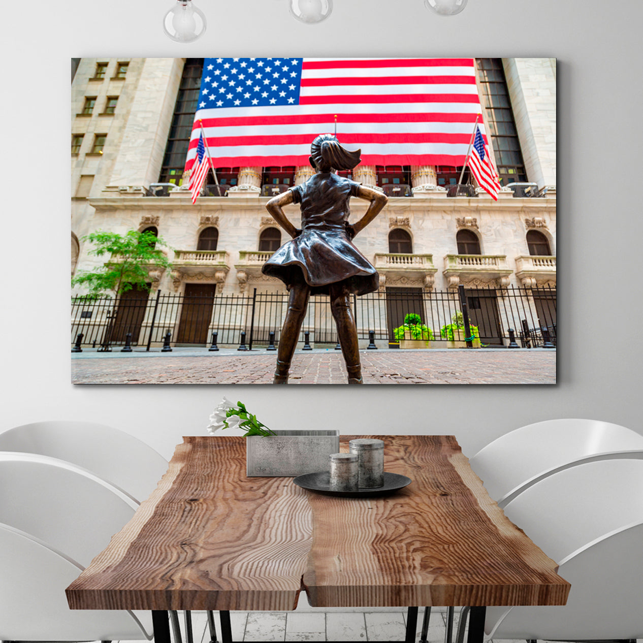 Fearless Girl American Flag New York Stock Exchange Building Cities Wall Art Artesty   