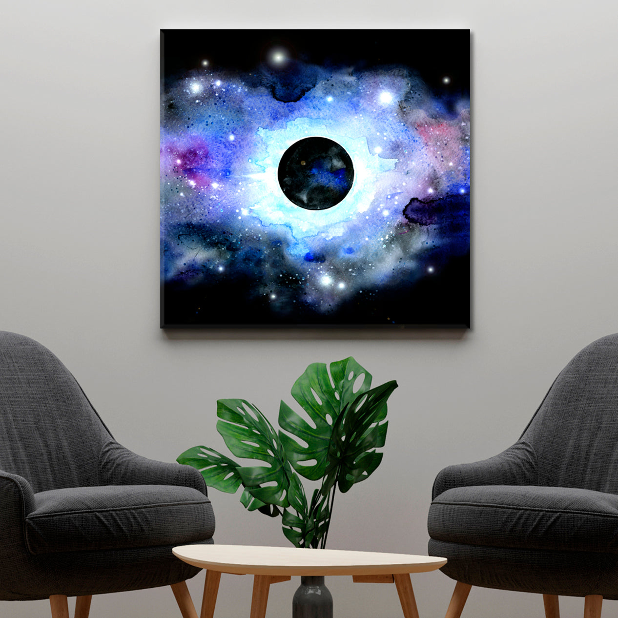 STARRY SKY ECLIPSE Dark Blue Purple Illustration Celestial Home Canvas Décor Artesty   