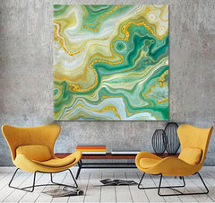 GREENERY Abstract Swirls of Marble Yellow-green Shade Fluid Art, Oriental Marbling Canvas Print Artesty   