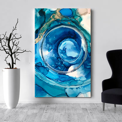 VORTEX Blue White Alcohol Ink Swirls Abstract Artwork Fluid Art, Oriental Marbling Canvas Print Artesty   