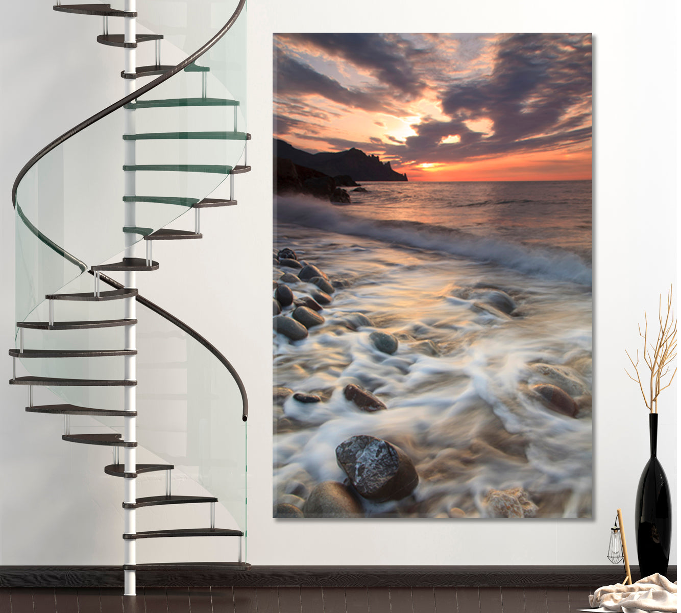 Incredible Beauty Panoramic Landscape Sunset on The Rocky Beach Canvas Print  - Vertical Scenery Landscape Fine Art Print Artesty   