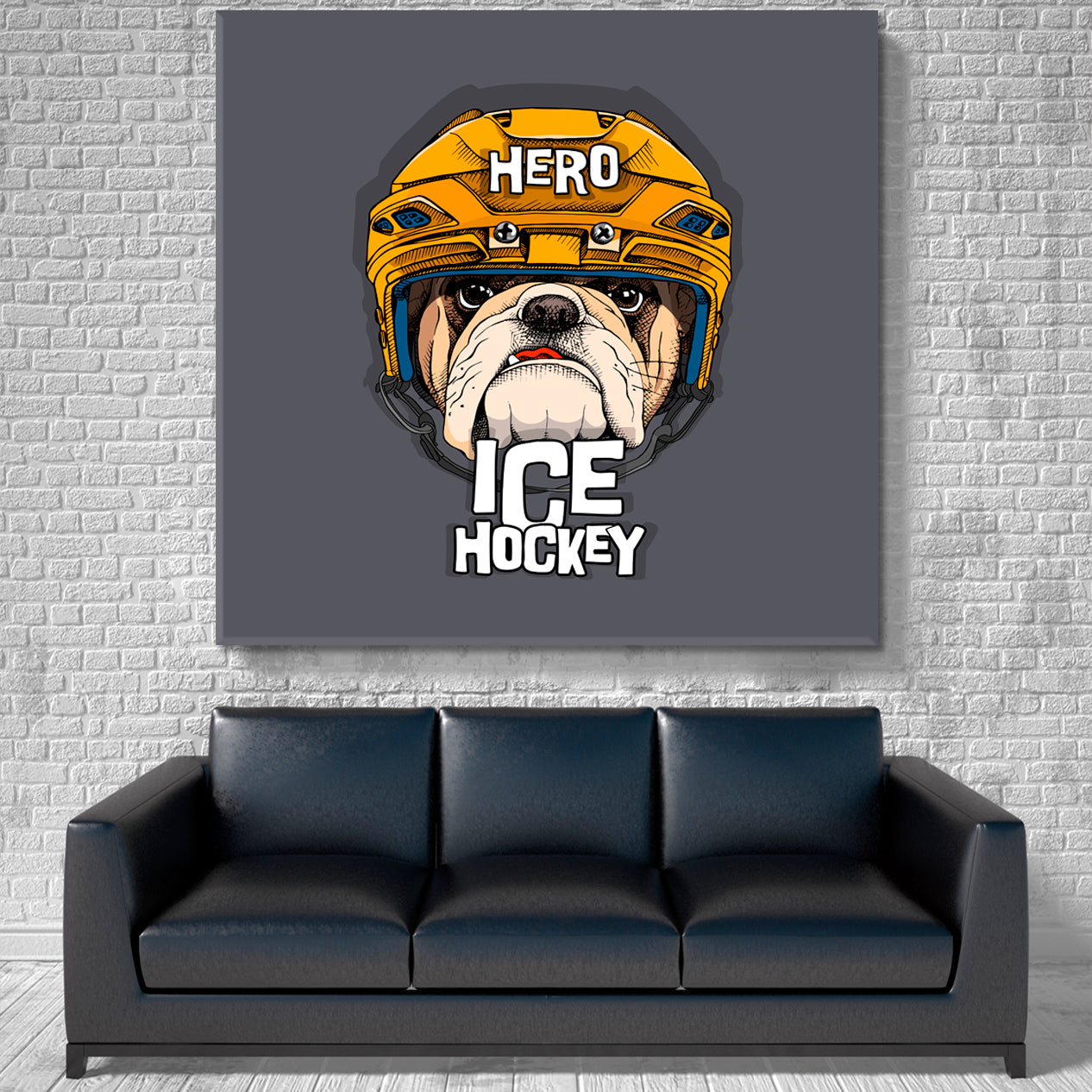 Bulldog In Yellow Ice Hockey Helmet Poster Animals Canvas Print Artesty   