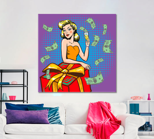 HAPPY LIFE Retro Pop Art Comic Style Pop Art Canvas Print Artesty   