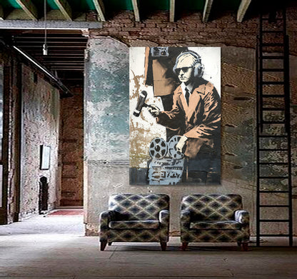 GCHQ THEME Banksy Style Street Art on Wall Cheltenham UK Popular Urban Graffiti Canvas Print - Vertical Street Art Canvas Print Artesty   