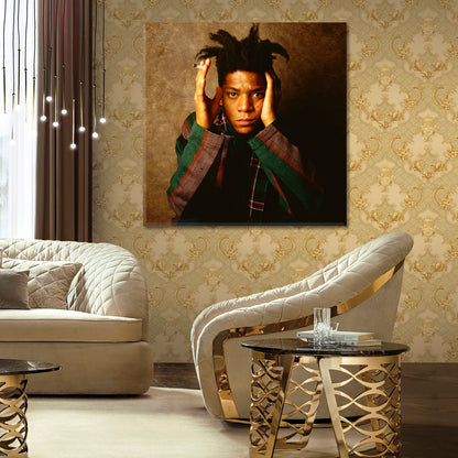 Jean Michel Basquiat Portrait  - Square Panel Celebs Canvas Print Artesty   