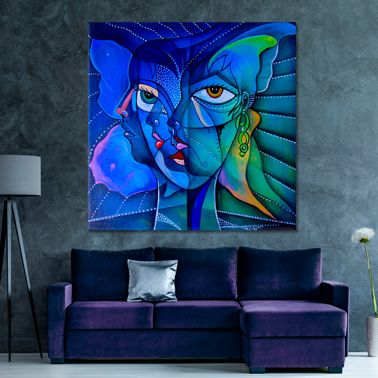 INDIGO Vibrant Abstract Cubism Cubist Trendy Large Art Print Artesty   