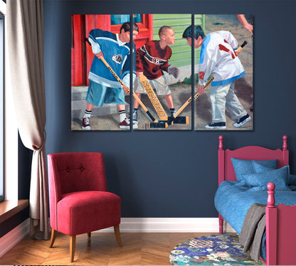 SPORT CHAMPIONS Street Art Urban Graffiti  Hockey Fans Boys Canvas Print Motivation Sport Poster Print Decor Artesty 3 panels 36" x 24" 