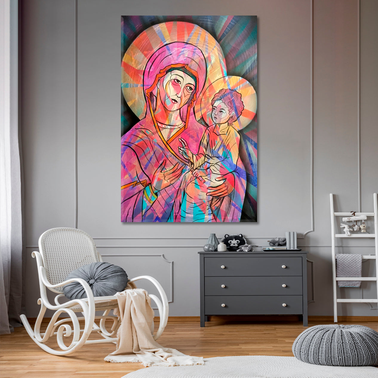 CONTEMPORARY Cubist Virgin Mary and Child Religious Modern Art Artesty 1 Panel 16"x24" 