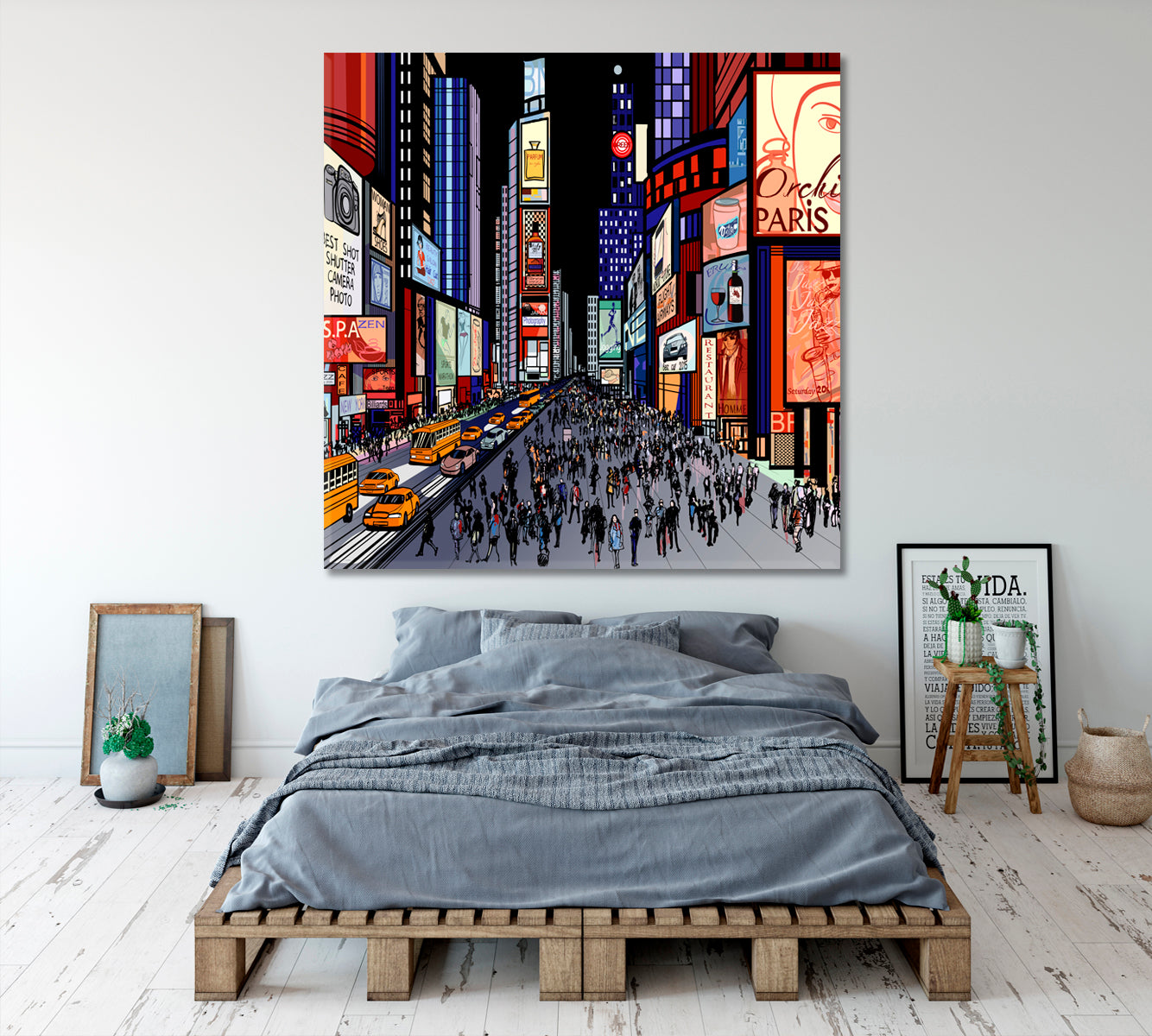 NY Famous Yellow Cab Taxi Busy Time Square in Manhattan Trendy Art Cities Wall Art Artesty   