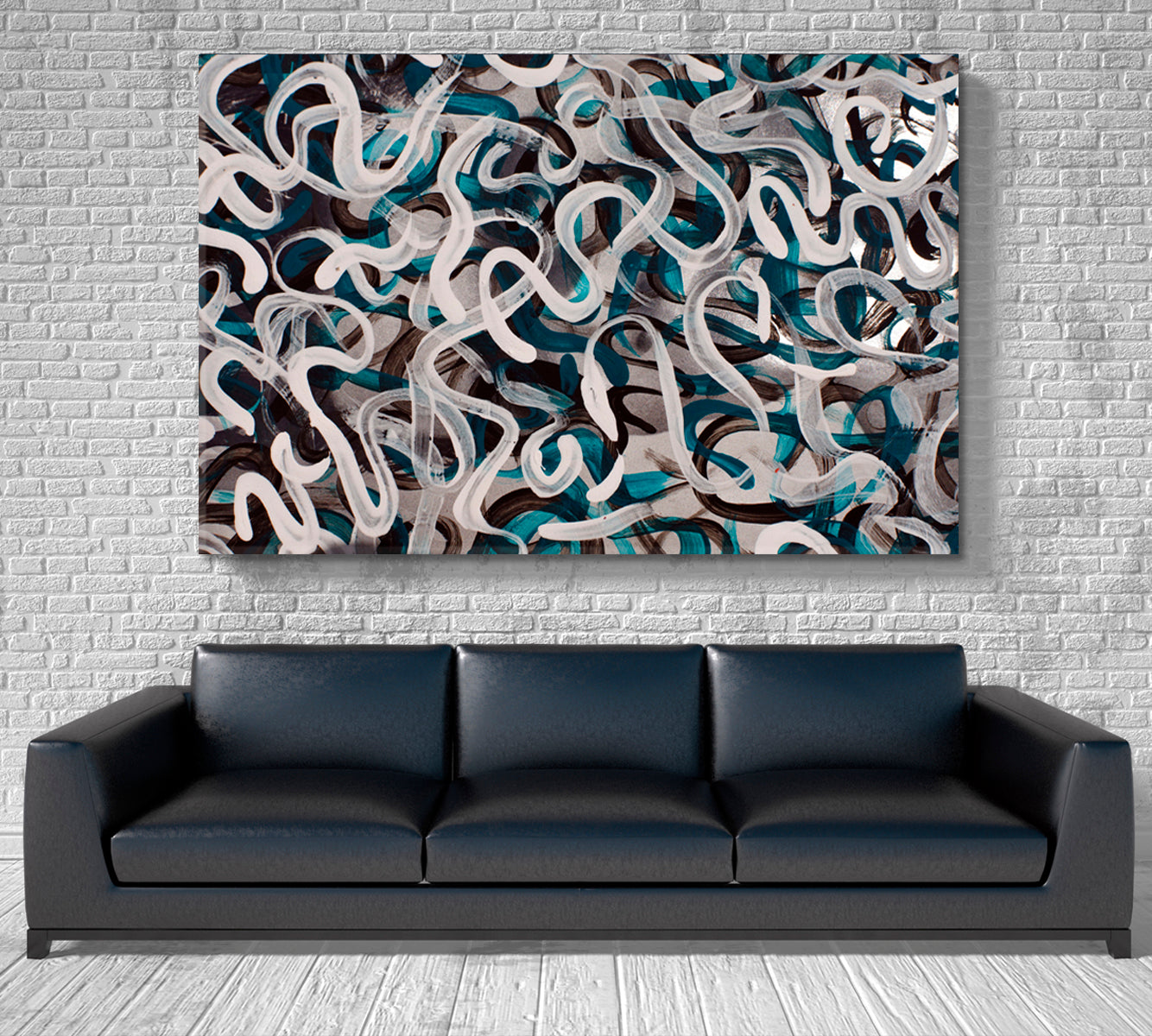 Pollock Style Vibe Cold Colors Etude Modern Abstract Expressionism Wavy Lines Abstract Art Print Artesty 1 panel 24" x 16" 