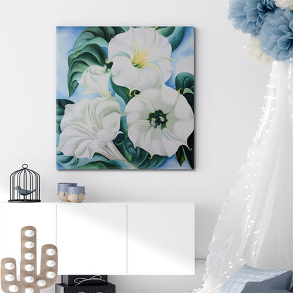 LILY White Trumpet Lily Flower in details  - Square Floral & Botanical Split Art Artesty   