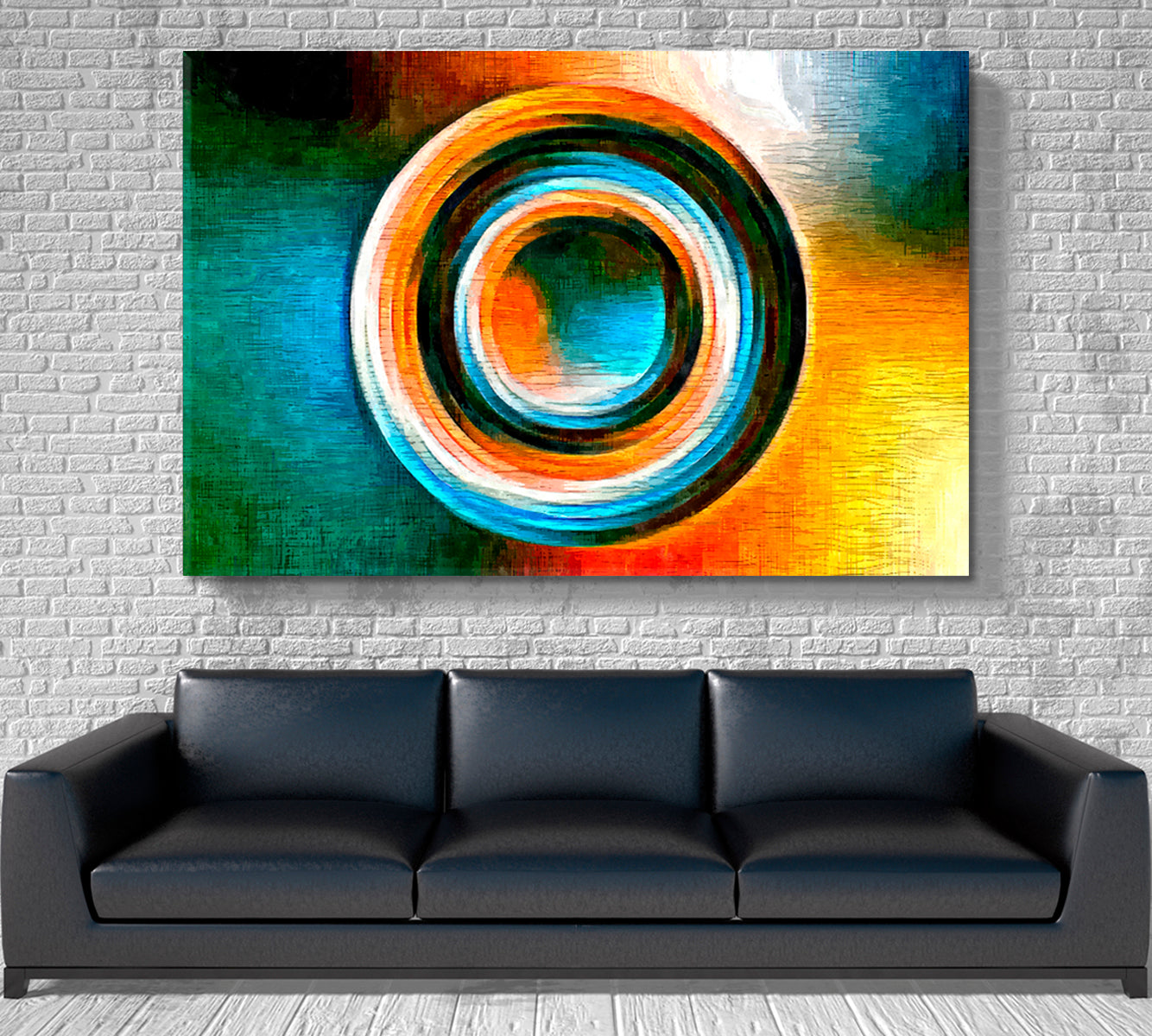 Colored Circle Focal Point Turquoise Orange Geometric Shape Modernism Abstract Art Print Artesty   