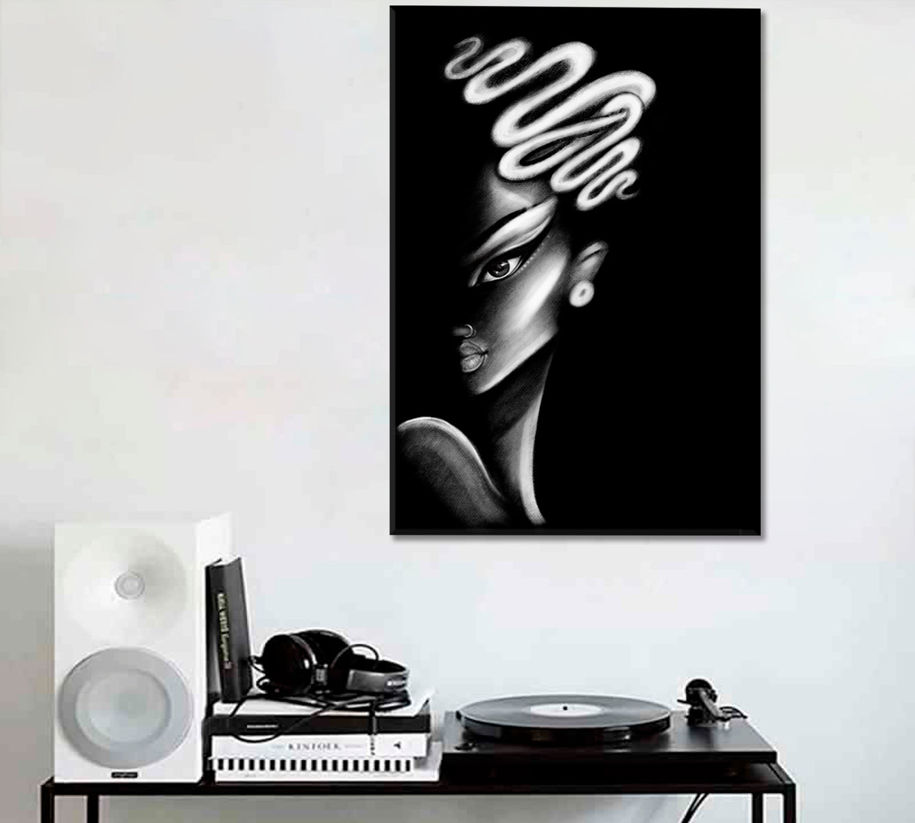 AFRICAN Beautiful Woman Pretty Woman Black & White - Vertical Black and White Wall Art Print Artesty 1 Panel 16"x24" 