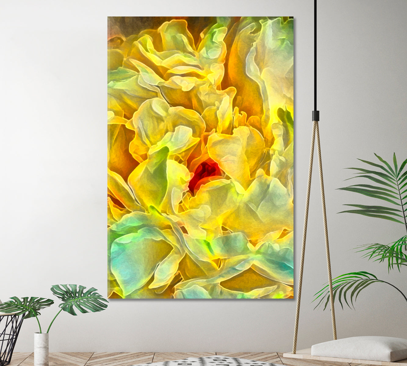 Yellow Petals Vivid Abstract Pattern Canvas Print - Vertical Floral & Botanical Split Art Artesty   