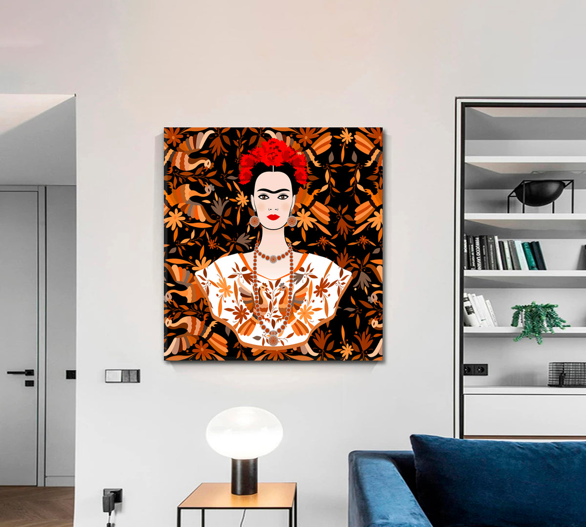 FRIDA KAHLO  Abstract Art Frida Ethnic Mexican Tapestry Flowers Peacocks - Square Panel Contemporary Art Artesty 1 Panel 12"x12" 