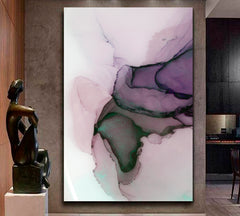 Plum Purple Olive Green Ink Liquid Translucent Fluid Art, Oriental Marbling Canvas Print Artesty   