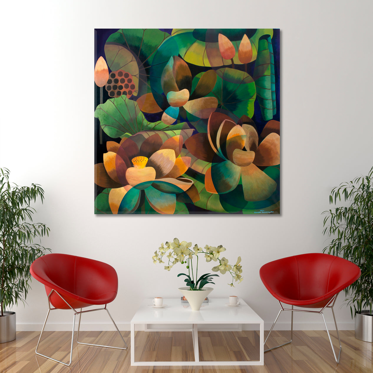 LOTUS Tropical Garden Abstract Contemporary Cubism Tropical, Exotic Art Print Artesty   