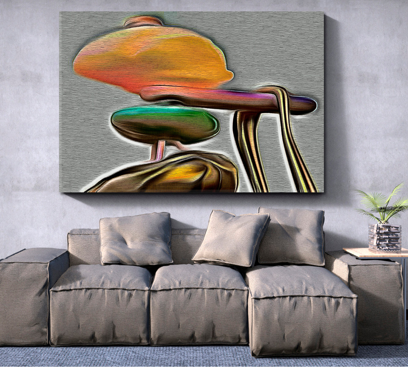 Contemporary Psychedelic Shape Orange Gray Painting Abstract Art Print Artesty   