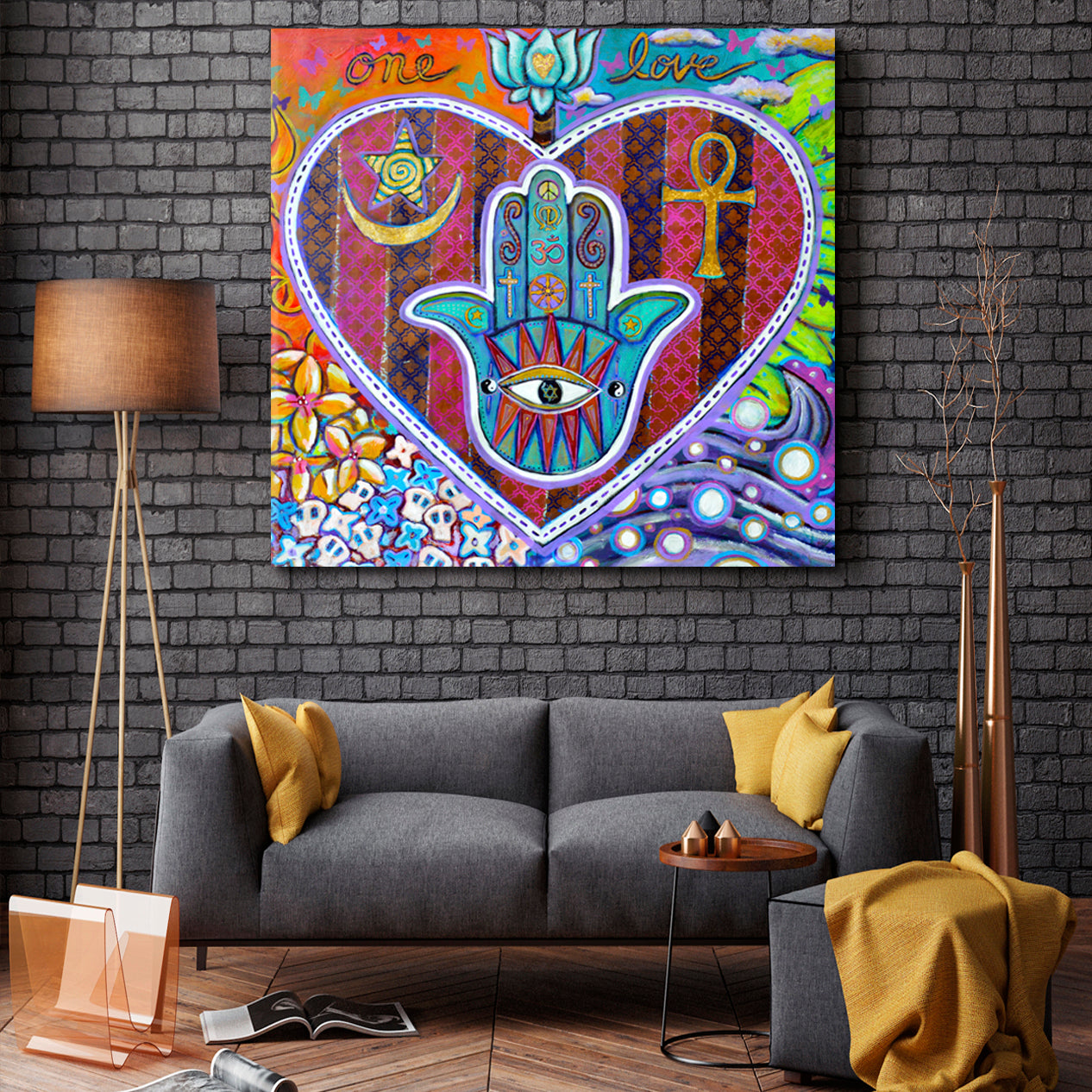 HAMSA HAND Psychedelic Trippy Sacred Modern Religious Symbol Religious Modern Art Artesty   