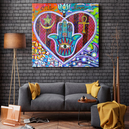 HAMSA HAND Psychedelic Trippy Sacred Modern Religious Symbol Religious Modern Art Artesty   