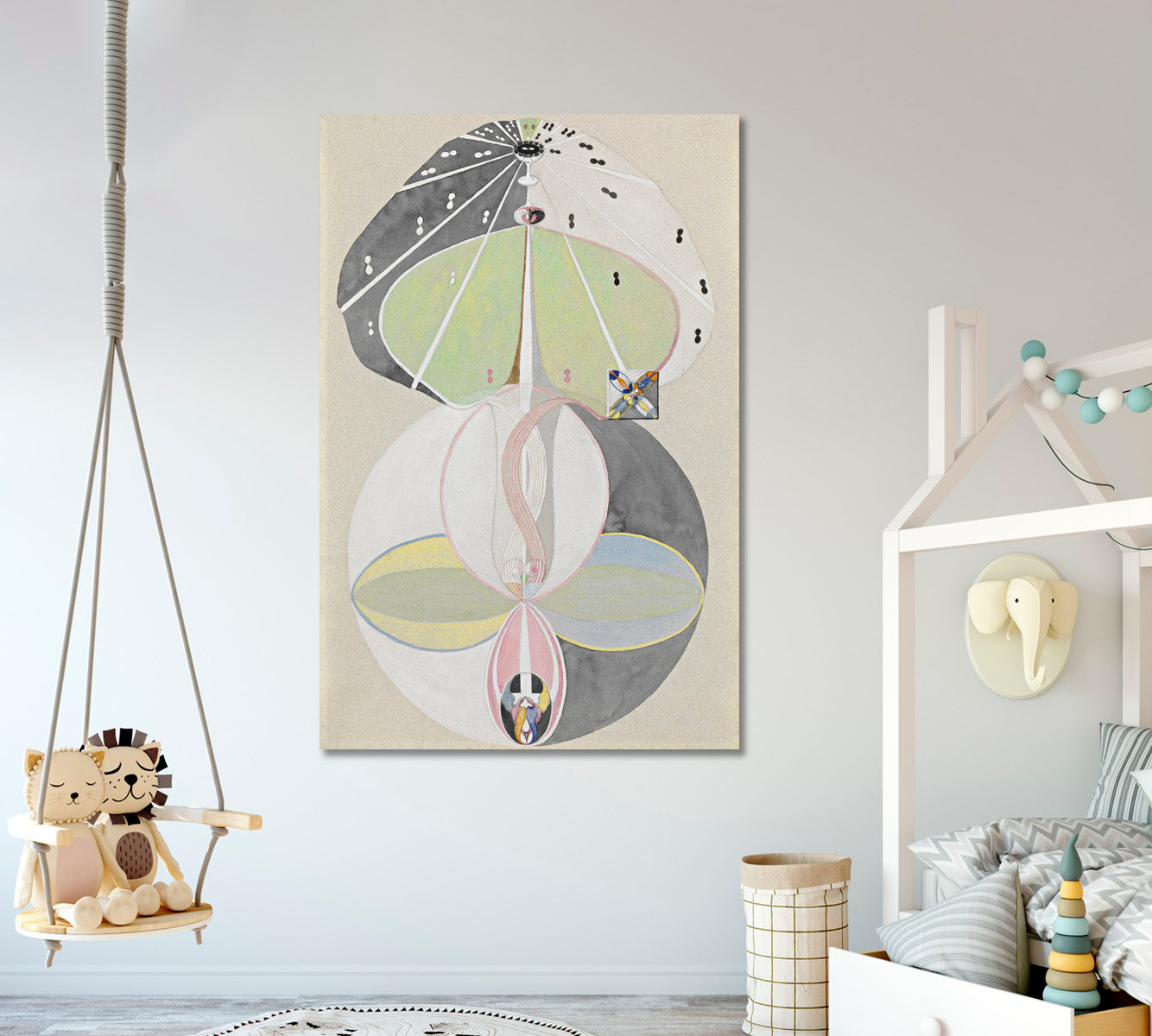 Abstract Hilma Klint Style Forms Shapes Lines Soft Pastel | Vertical Abstract Art Print Artesty   