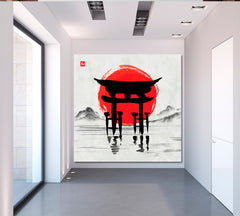 Inspired by Asia Landscape Traditional Japanese Sumi-e Style | Square Asian Style Canvas Print Wall Art Artesty   