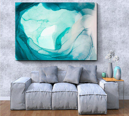 Marble Emerald Alcohol Ink Tidewater Aquamarine Green Ocean Waves Fluid Art, Oriental Marbling Canvas Print Artesty 1 panel 24" x 16" 