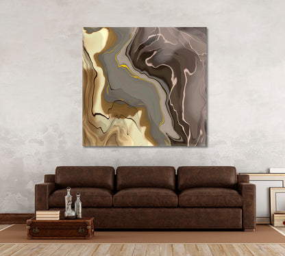 Abstract Beige Grey Brown Poster Fluid Art, Oriental Marbling Canvas Print Artesty   