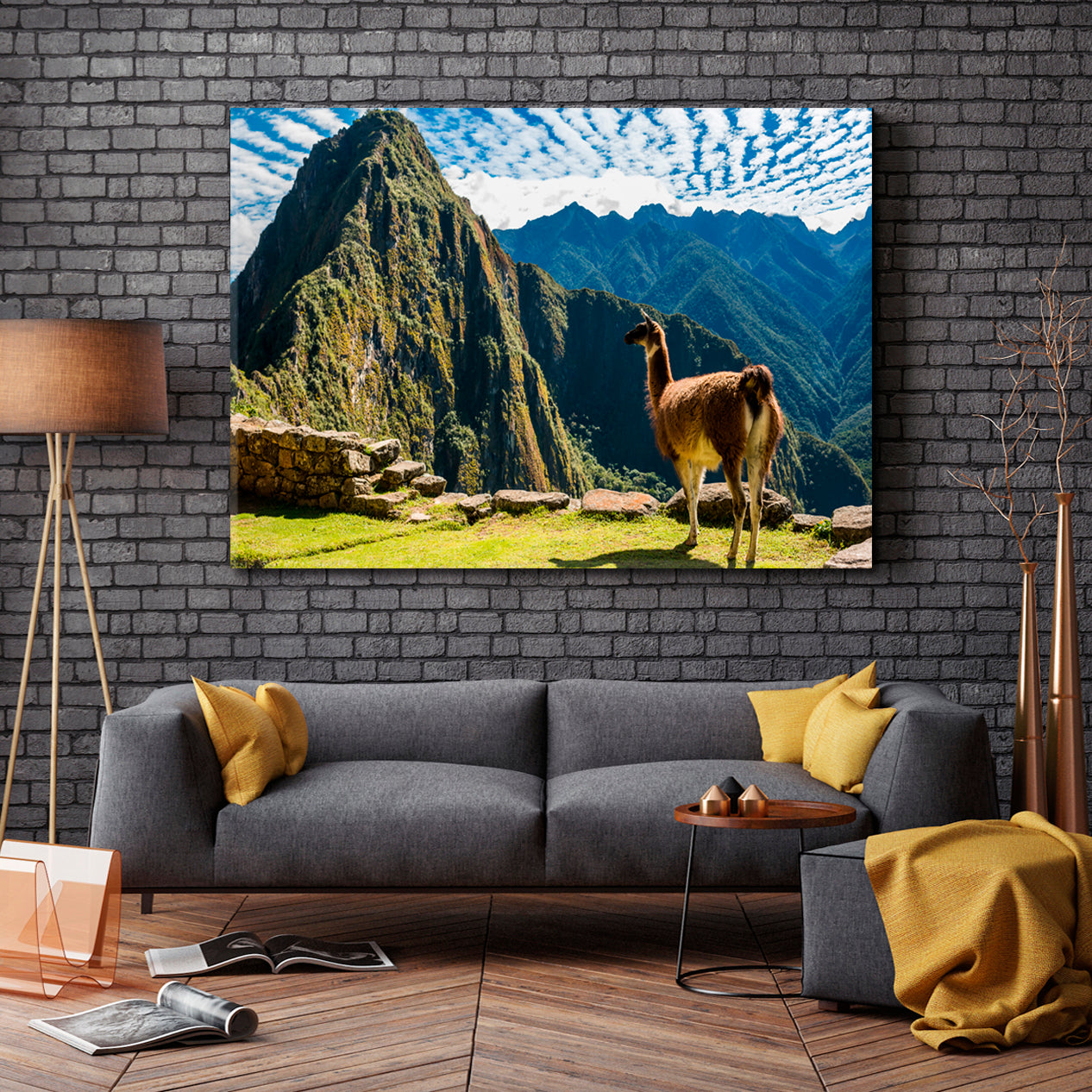 Seven World Wonders Machu Picchu Peru Mountain Ridge Lama – Artesty.com