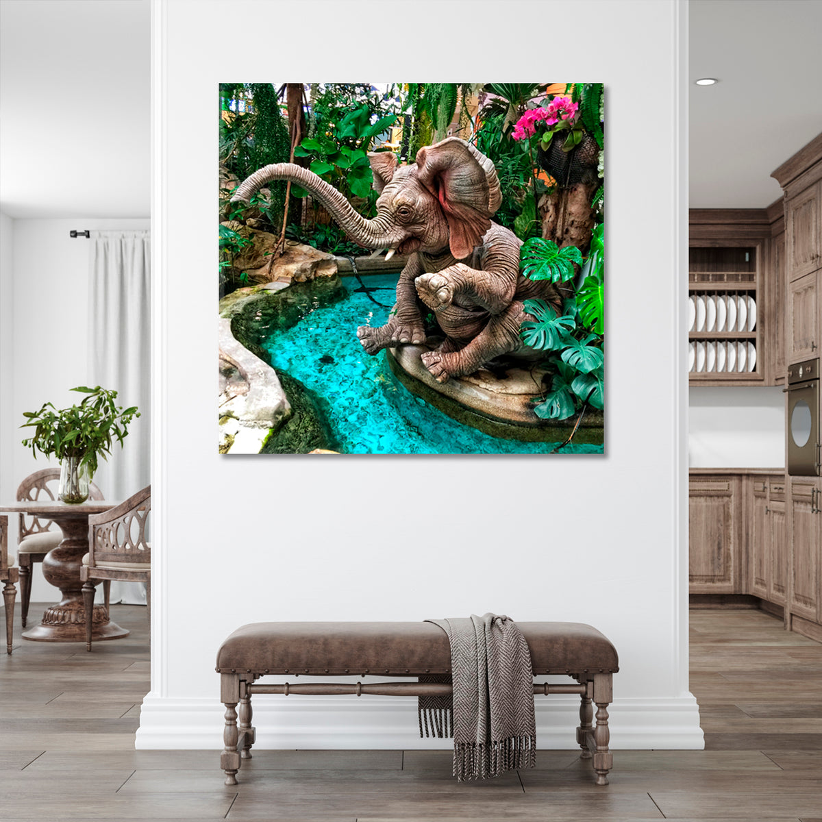 Elephant Exotic Palm Trees Religious Modern Art Artesty 1 Panel 12"x12" 