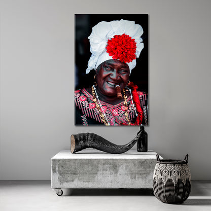 CUBA HAVANA CIGAR Cuban Woman Iconic Traditional Dress Canvas Print - Vertical People Portrait Wall Hangings Artesty   