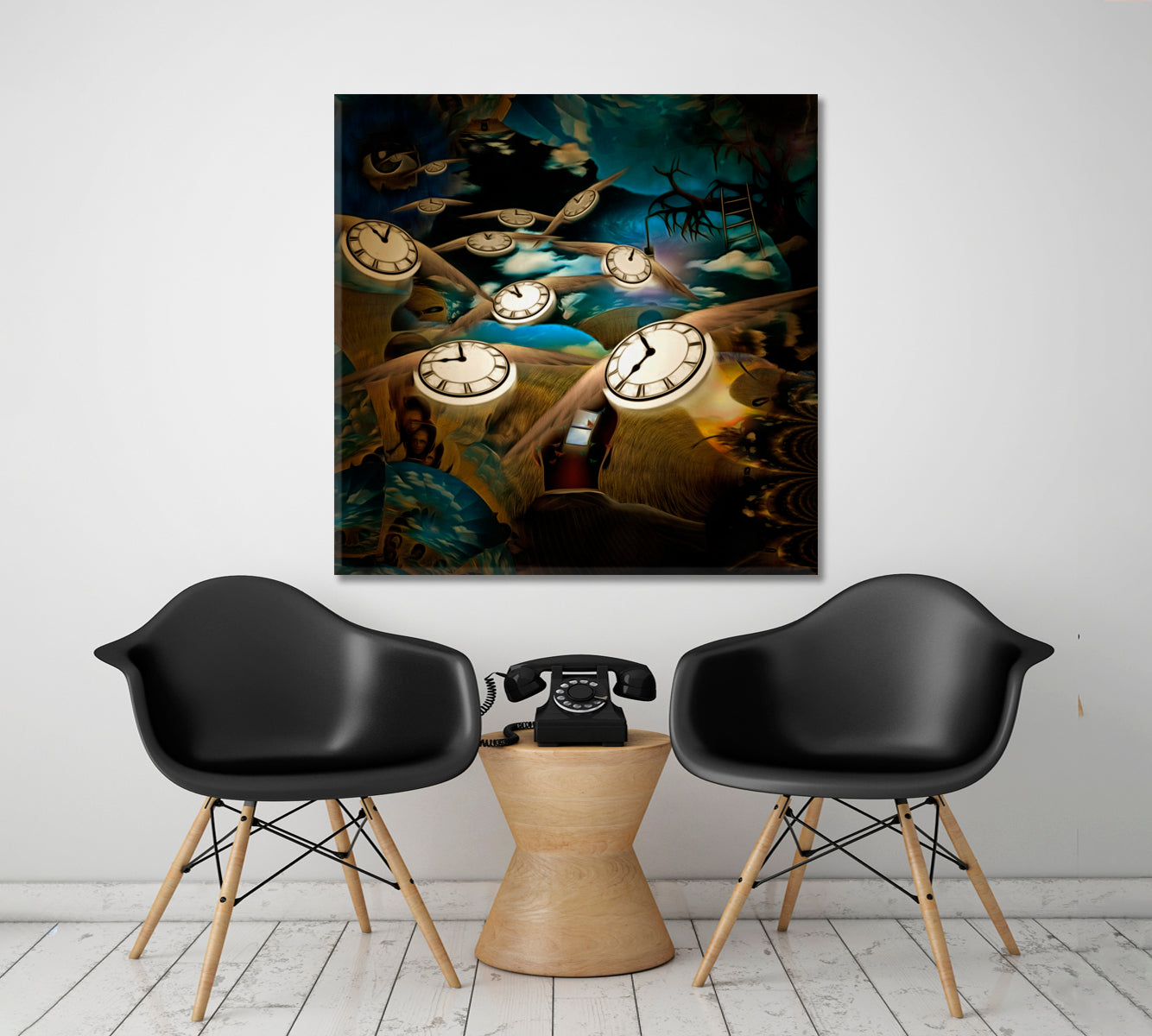 FLOW OF TIME Lord Eye And Winged Clocks Surreal Painting Surreal Fantasy Large Art Print Décor Artesty   