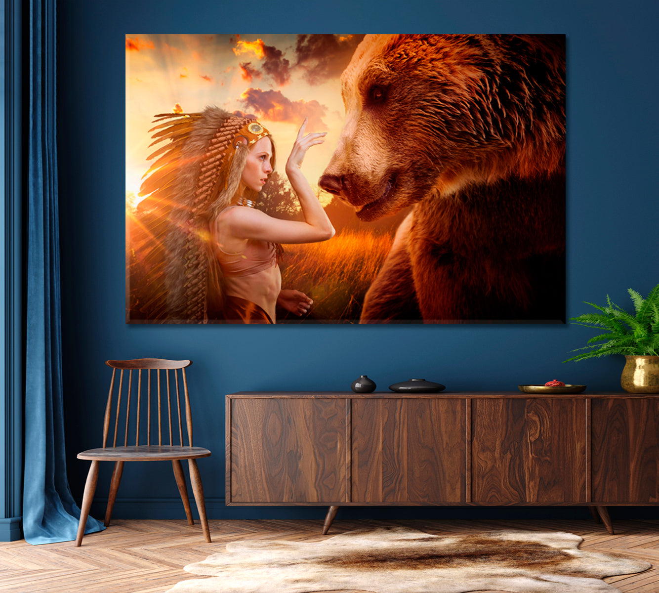 Aztec Woman And Bear, Peace and Balance with Nature Photo Art Artesty   