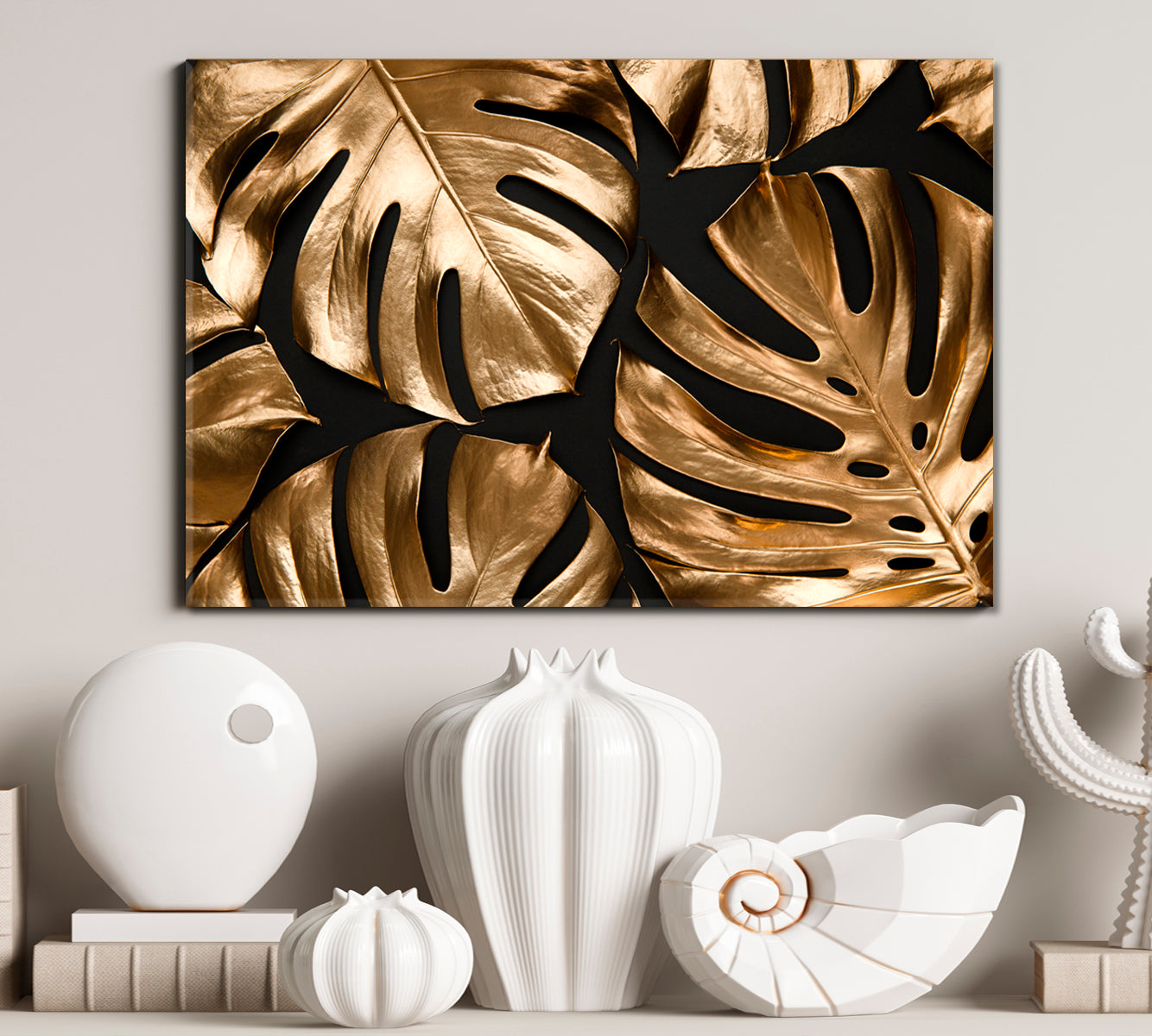 Golden And Black Tropical Leaves Trendy Luxury Floral Design Pattern Tropical, Exotic Art Print Artesty   