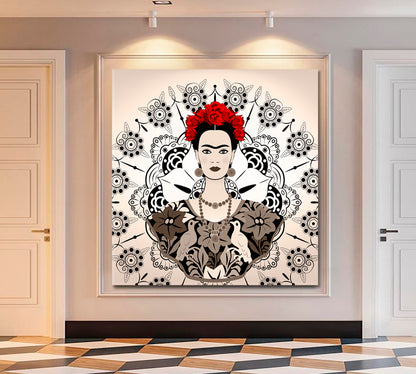 MANDALA Frida Kahlo Young Beautiful Mexican Woman Traditional Hairstyle - Square People Portrait Wall Hangings Artesty   