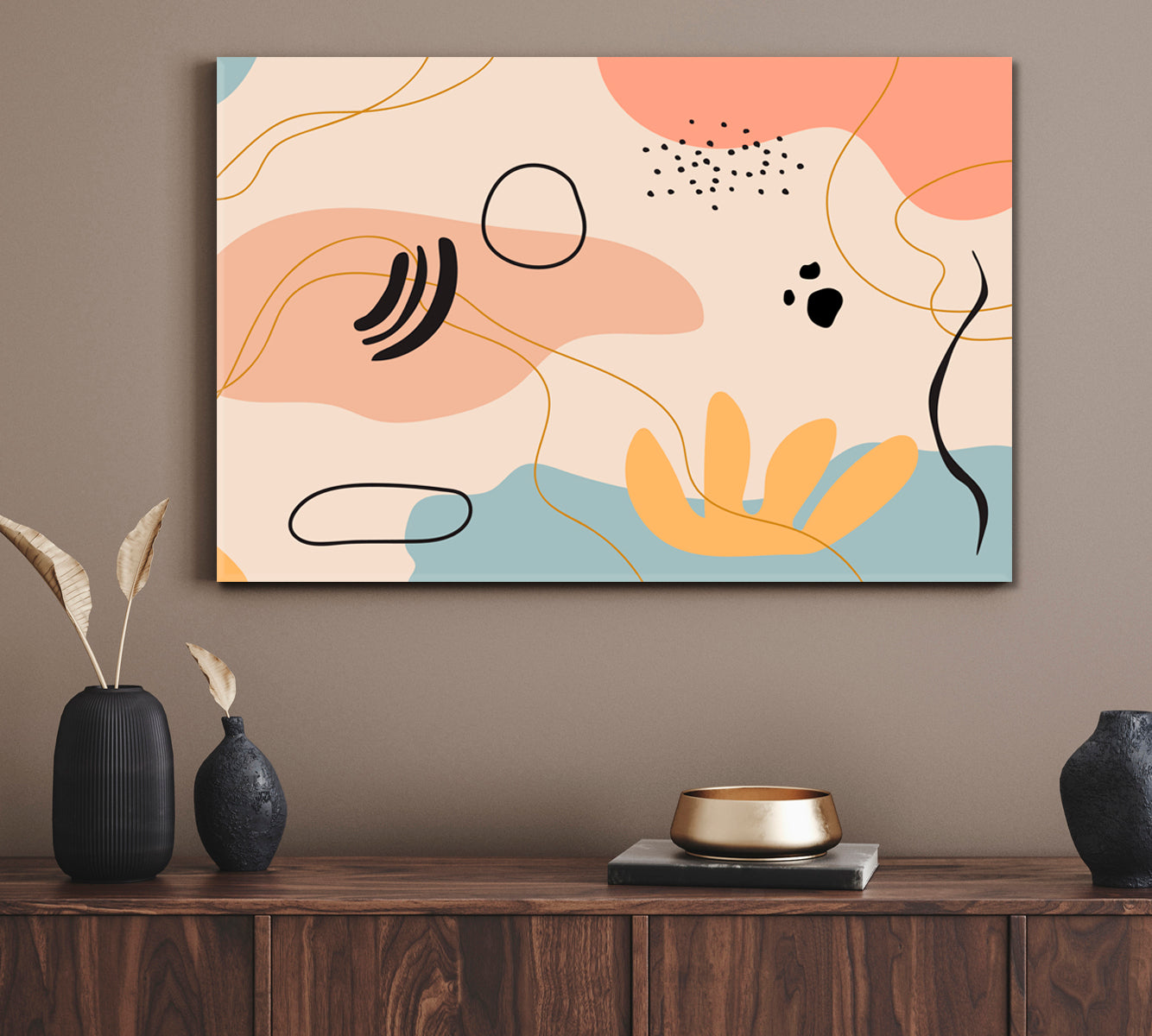 BOHO Abstract Minimal Lines Pastel Terracotta Earth Tones Aesthetic Style Abstract Art Print Artesty 1 panel 24" x 16" 
