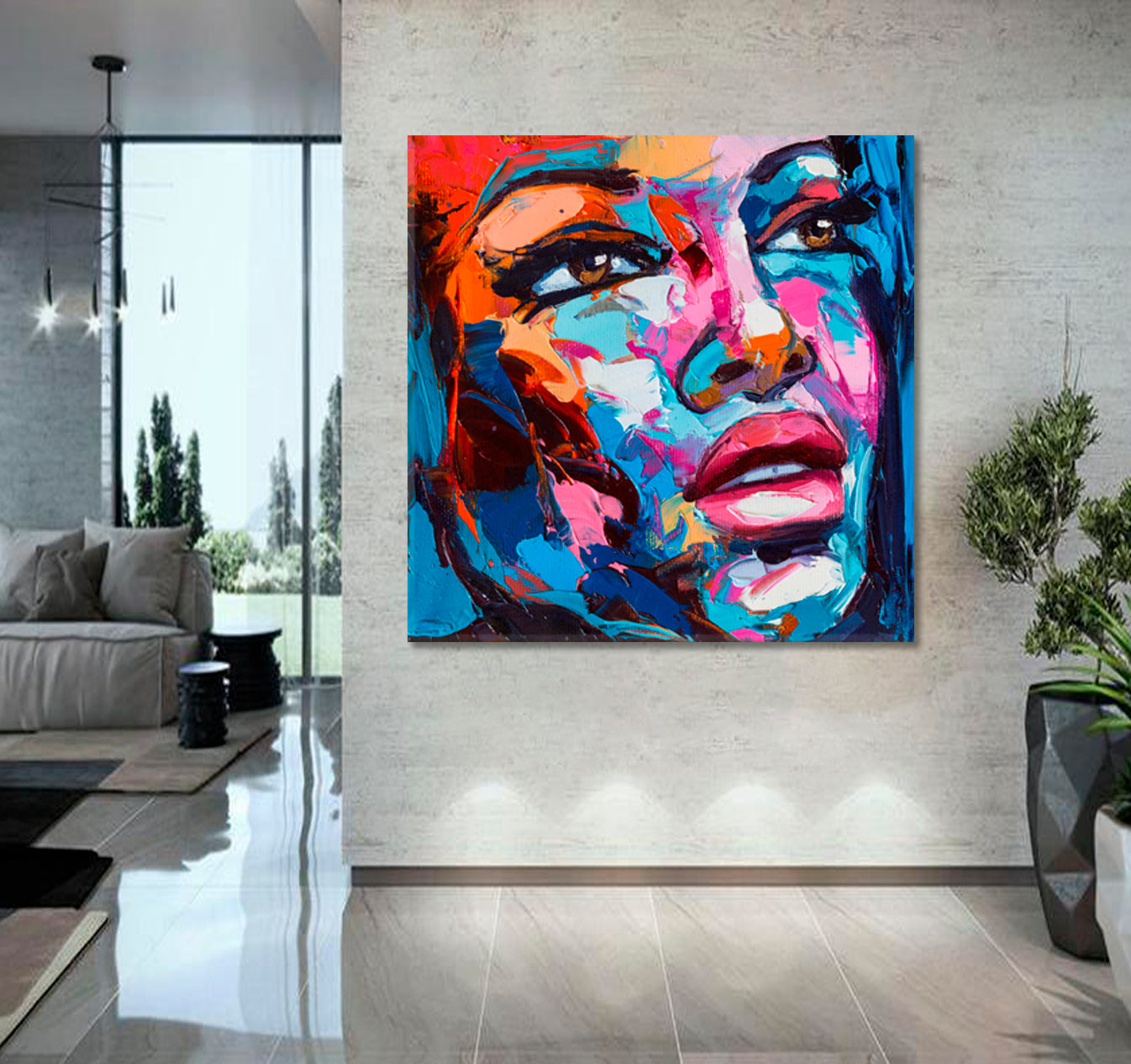 COLORFUL EMOTIONS Pretty Girl Portret Modern Art - Square Panel Contemporary Art Artesty   