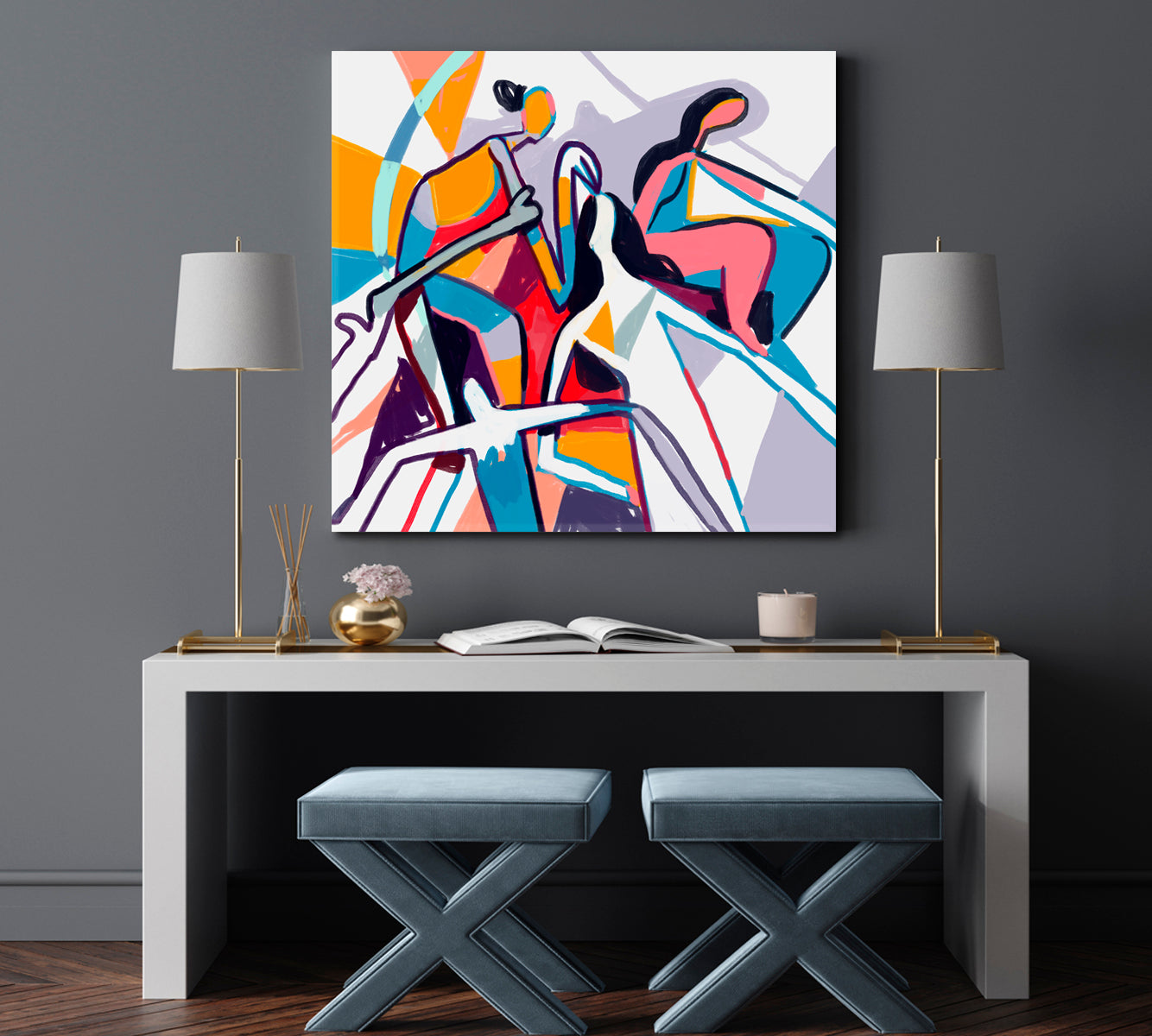 Inspired By Piet Mondrian and Keith Haring Contemporary Art Abstract Art Print Artesty 1 Panel 12"x12" 