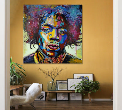 MODERN ART Jimi Hendrix Pop Art Grunge Basquiat Style Trendy Canvas Print - Square Celebs Canvas Print Artesty   