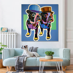 HIPSTER | Funny Hipster French Bulldog Bosses Canvas Print - Square Animals Canvas Print Artesty   